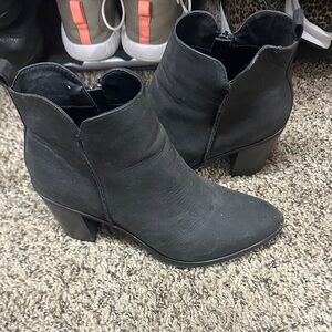MIA Black Suede Scalloped Ankle Booties with Block Heel